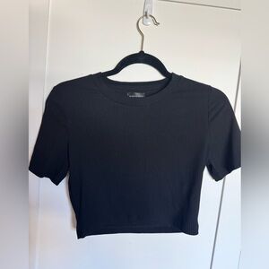Cropped Ribbed Black Tee White Fox Medium NWOT